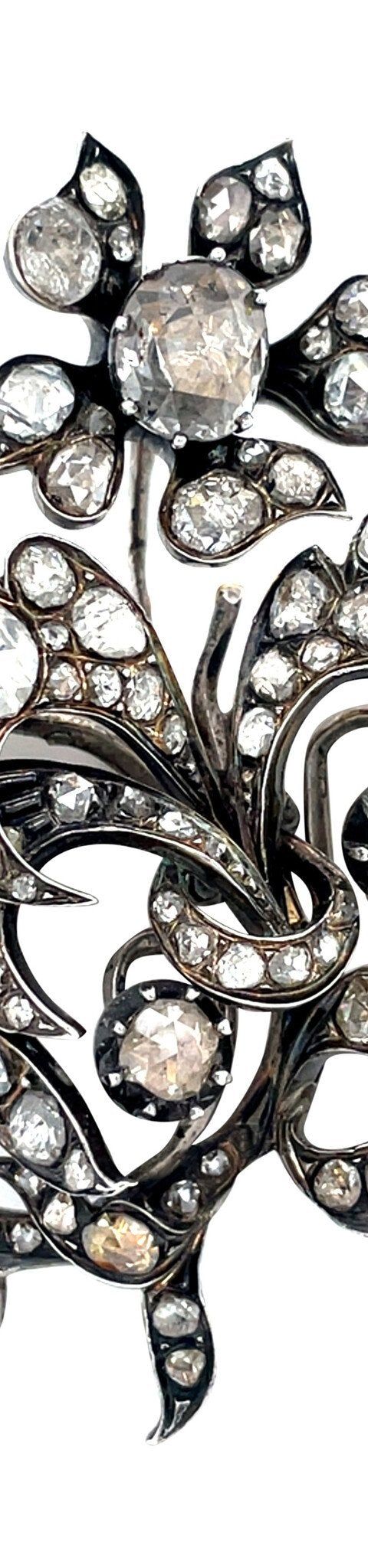 Vintage Silver 12K Brooch with Rose Cut Diamond